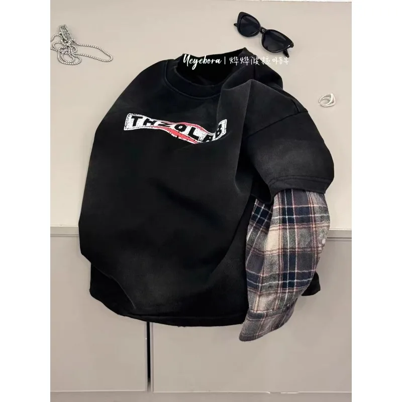 2025 الربيع والخريف جديد الأولاد هوديي كم طويل ريترو وهمية قطعتين قميص مطبوع للأطفال موضة عادية أسفل قميص #6