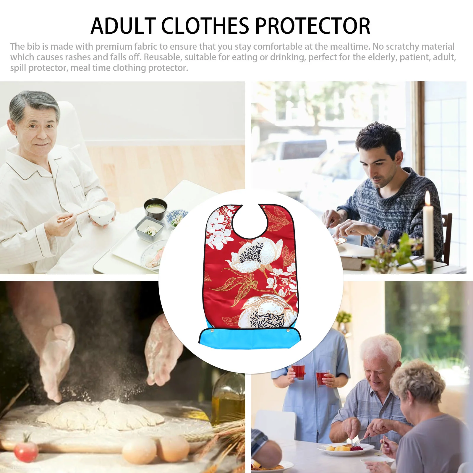 1Pc Adult Mealtime Bib Waterproof Elderly Eating Apron Clothing Protector