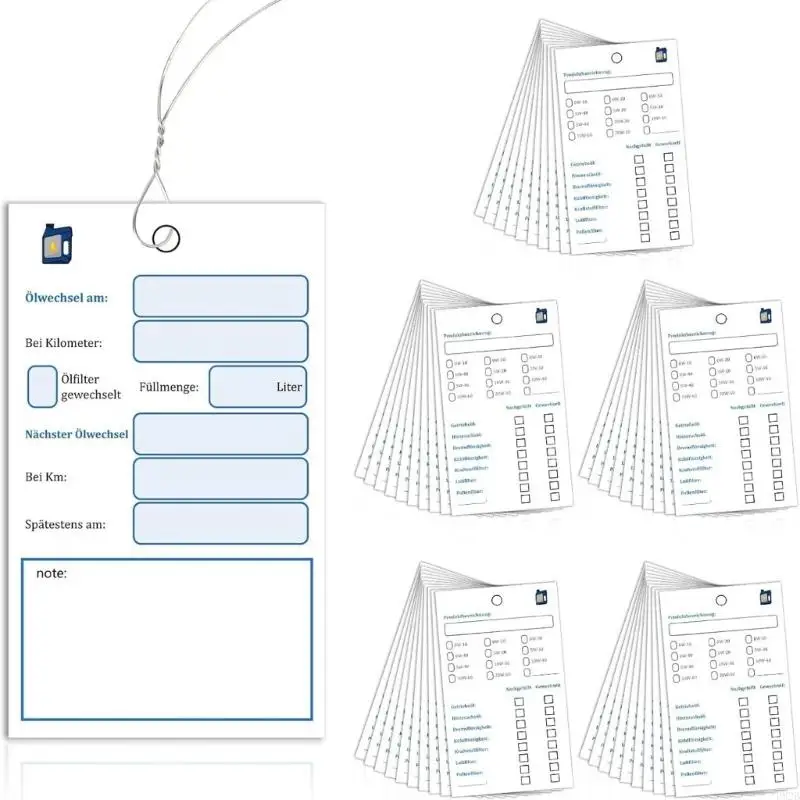 Oil Change Tags with Wire Attachment & Easy To Write Surfaces Oil Service Labels Oil Inspection Tags for Car Maintenance