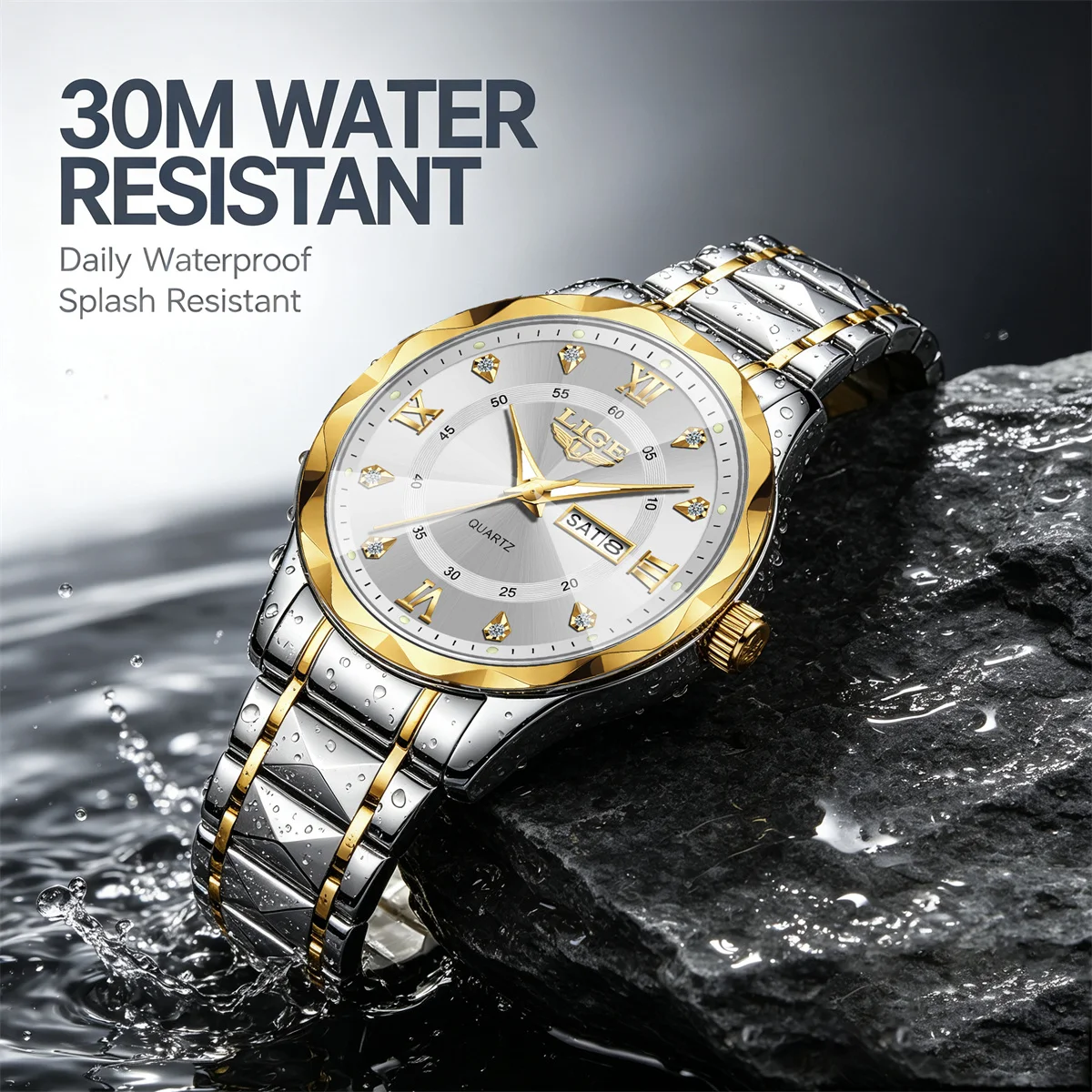 LIGE Fashion Hot Brand Couple Watches Stainless Steel Quartz Watch 30M Luminous Waterproof Watch LOVE Gifts Men Women Watch