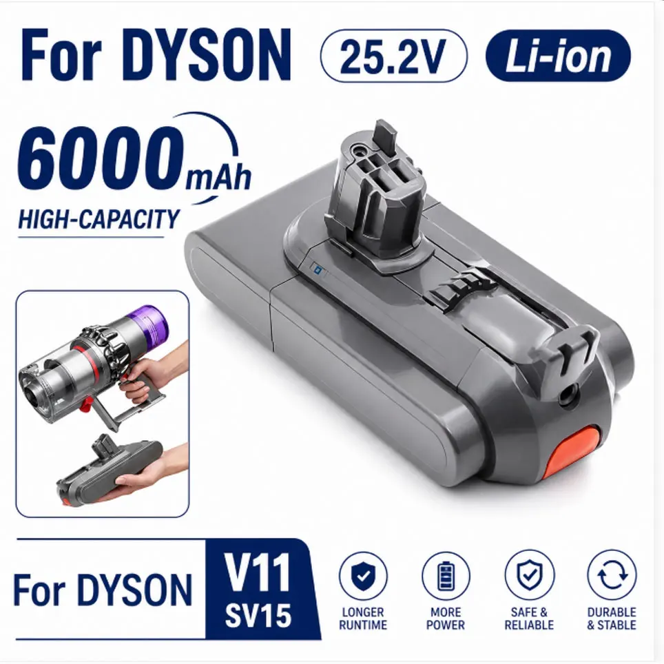 6000mAh Hochleistungs-Ersatzakku für Dyson V11 Staubsauger SV15 Absolute Pro Fluffy Motorhead Kompatibel mit SV14 SV15