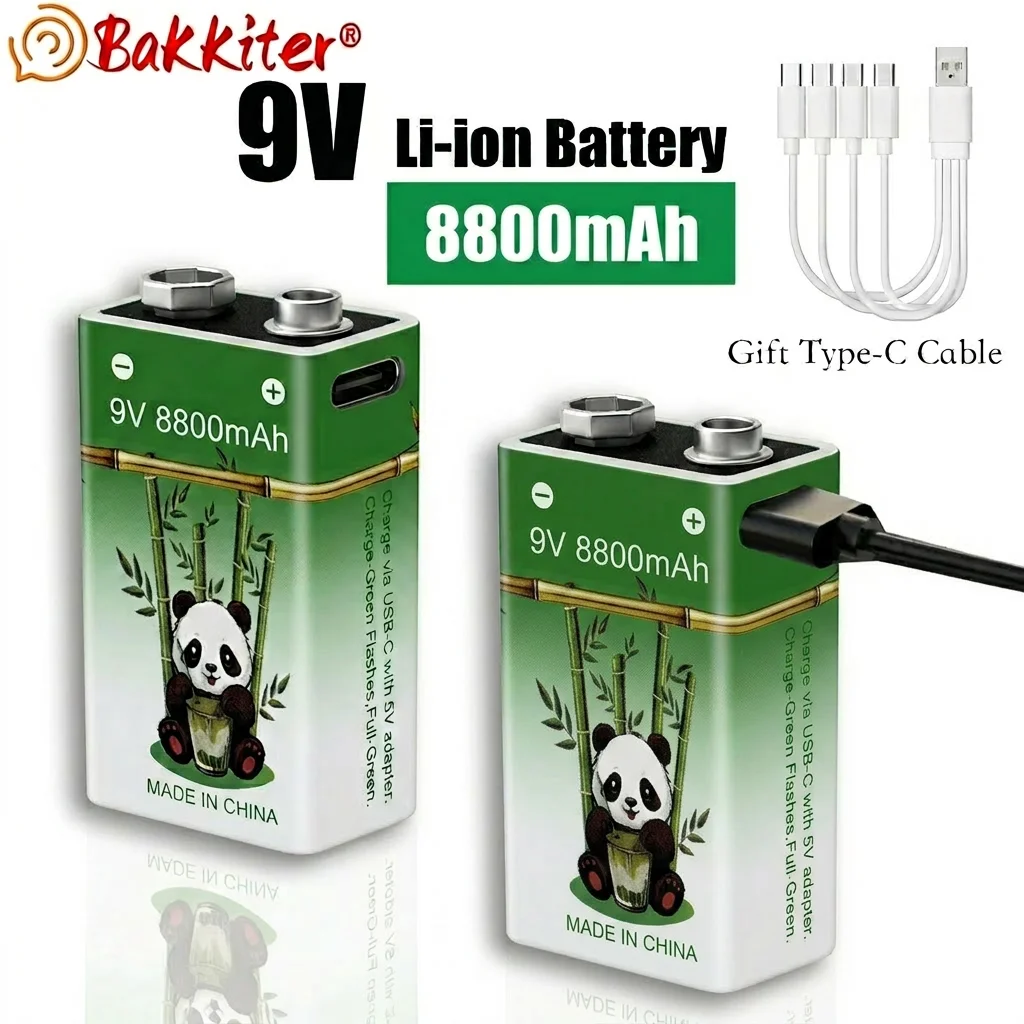 

9V Long-Lasting Lithium Ion Rechargeable Battery 8800mAh High Capacity for Guitar Microphone Smoke Detector Pedal with Cables