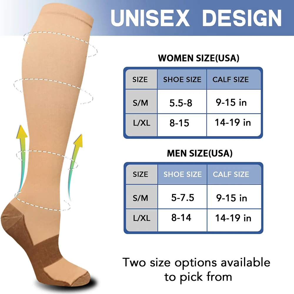 Compression Socks (3Pairs),  Knee High Support Stocking for Sport Travel ，for All Day Wear, Better Blood Flow, Swelling