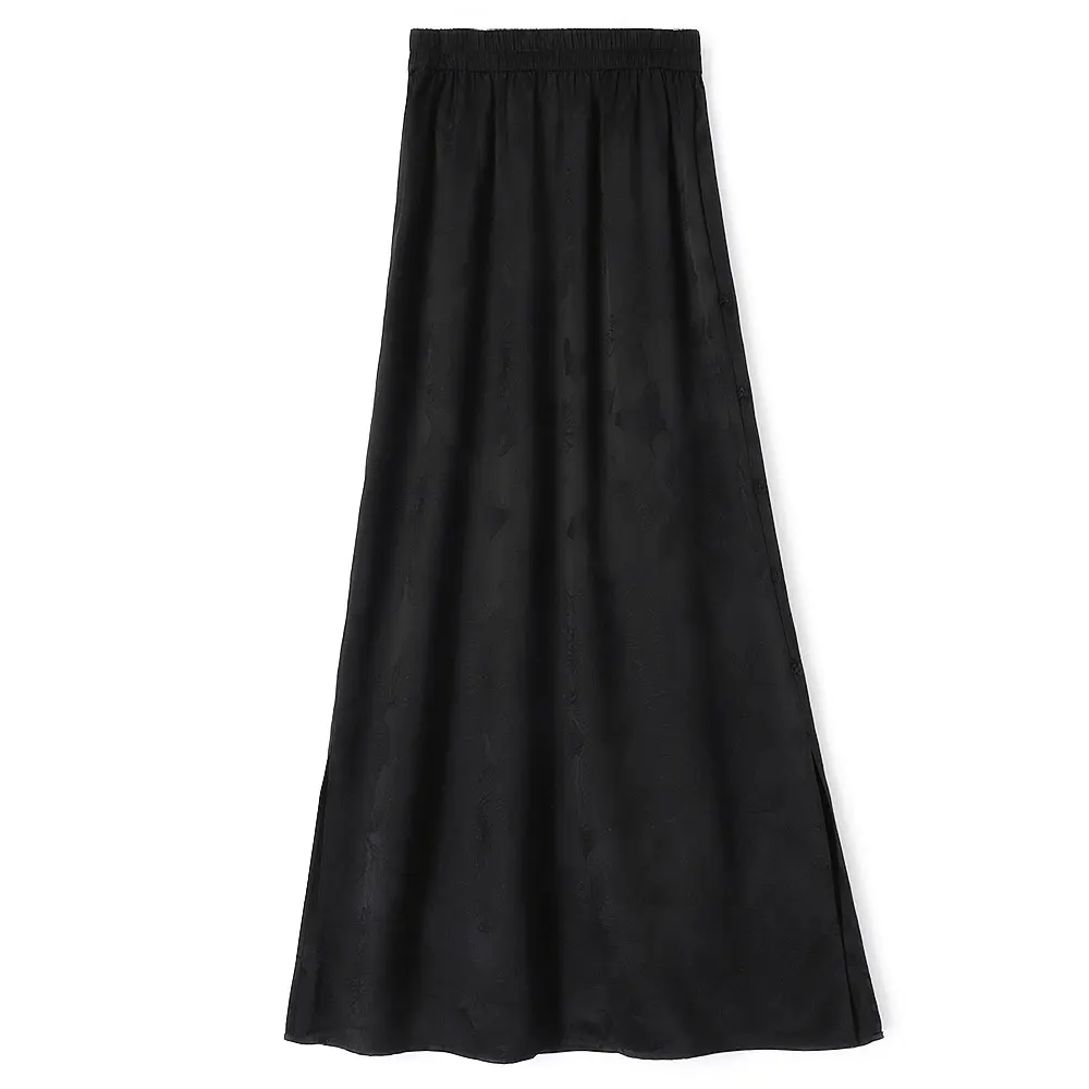 BirdTree-35MM Silk Watered Gauze Elegant Skirts, Elastic Waist Jacquard, Women Retro Casual A-line Skirt, 2026 Autumn B67460CC