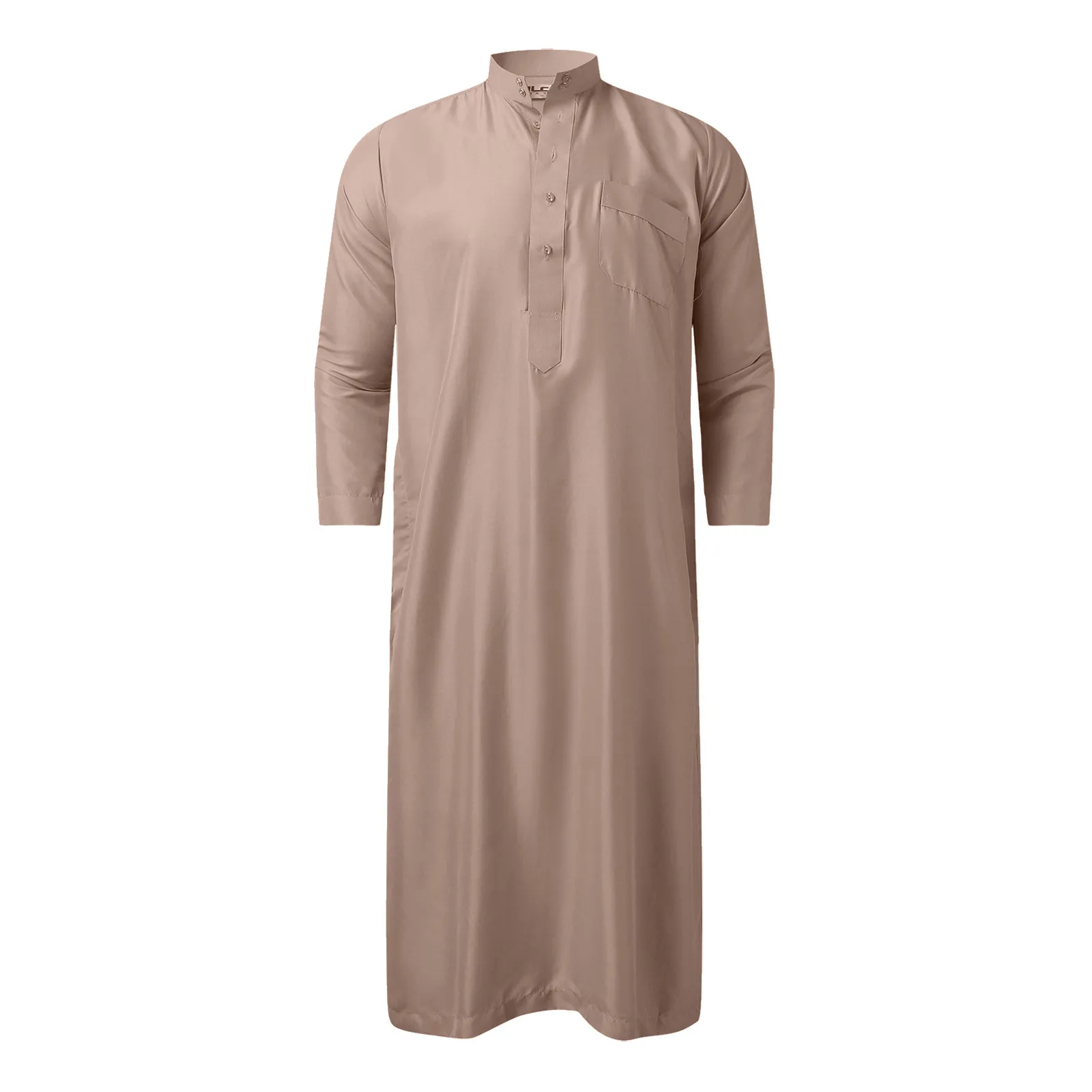 Stand Collar Male Muslim Jubba Thobe Casual Solid Long Robe With Pocket Long Sleeve Saudi Arabia Pakistani Kaftan Musulmane