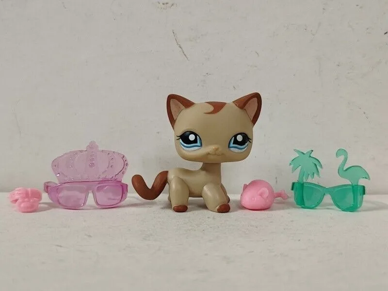 Littlest Pet Shop Figure LPS Brown Cat #1024 W/4pcs Accessories for kid Toy