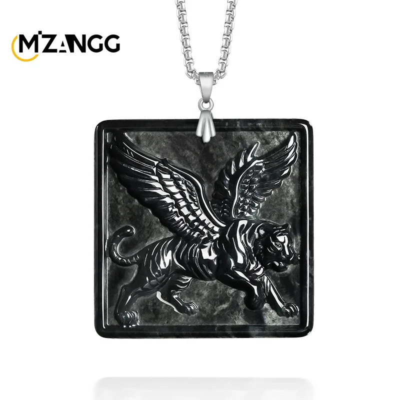 

Natural A-grade Jade Wings Like A Tiger Pendant Retro and Fashionable Black Chicken Type Jade Necklace Festival Gift for Unisex