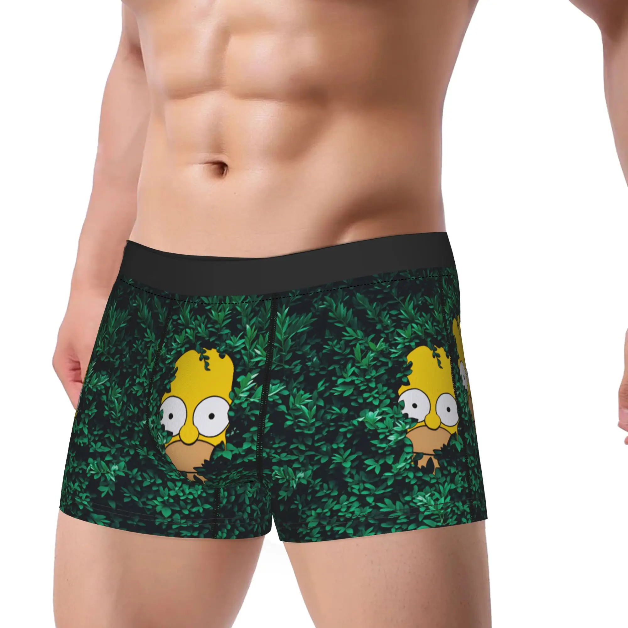 Homer S-Simpsons Hidden in Leaves Boxer Shorts 3D Pouch Underwear Quality Printed Shorts Briefs Breathable Males Underpants