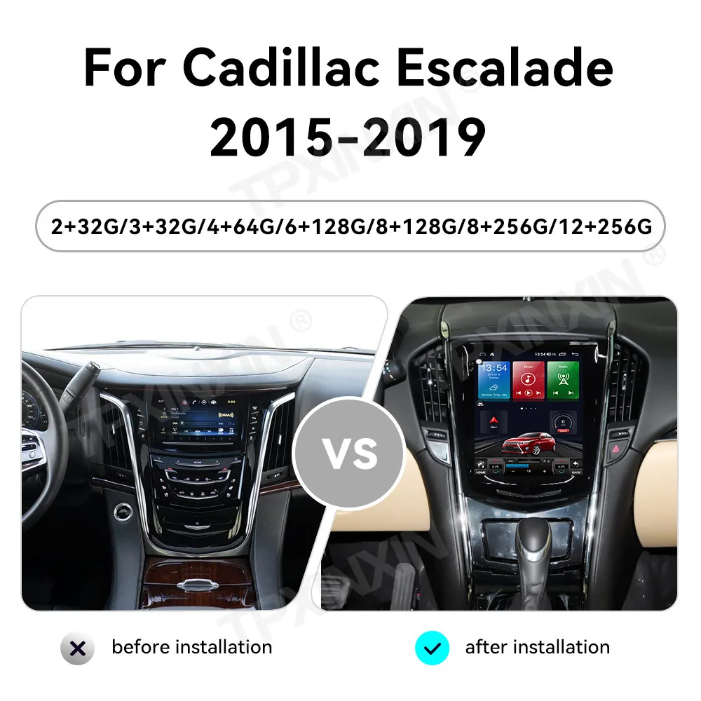10.4 بوصة لكاديلاك ATS EScalade SRX XTS CTS 2014-2019 سيارة الوسائط المتعددة أندرويد 14 نظام تحديد المواقع والملاحة carplay شاشة تعمل باللمس وحدة الرأس