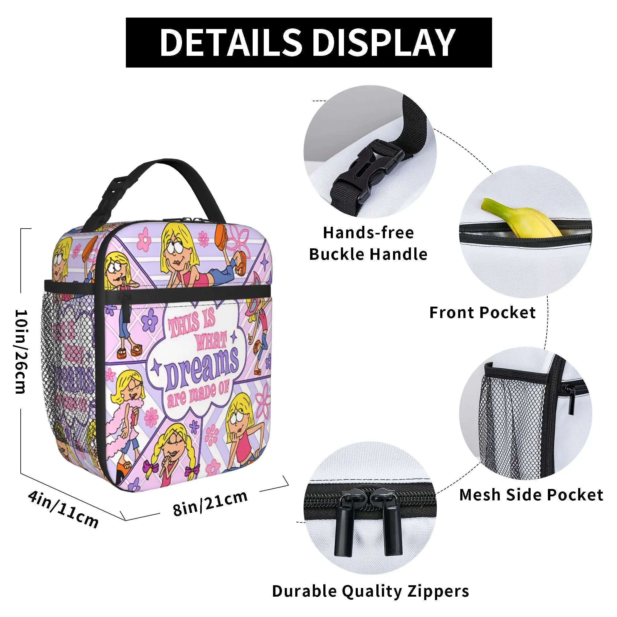 Lizzies Cartoon McGuires Lunchtasche, tragbare, isolierte Lunchbox für Damen, Reisetasche mit Aufdruck, Kühltasche, Retro-Oxford-Thermo-Lunchtaschen – Detail 6