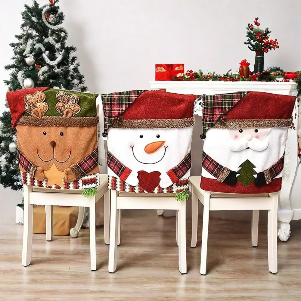 1pc Christmas Chair Cover Xmas Santa Clause Snowman Decorations Dining Kitchen Chair Covers Nativity New Year Home Decor Props