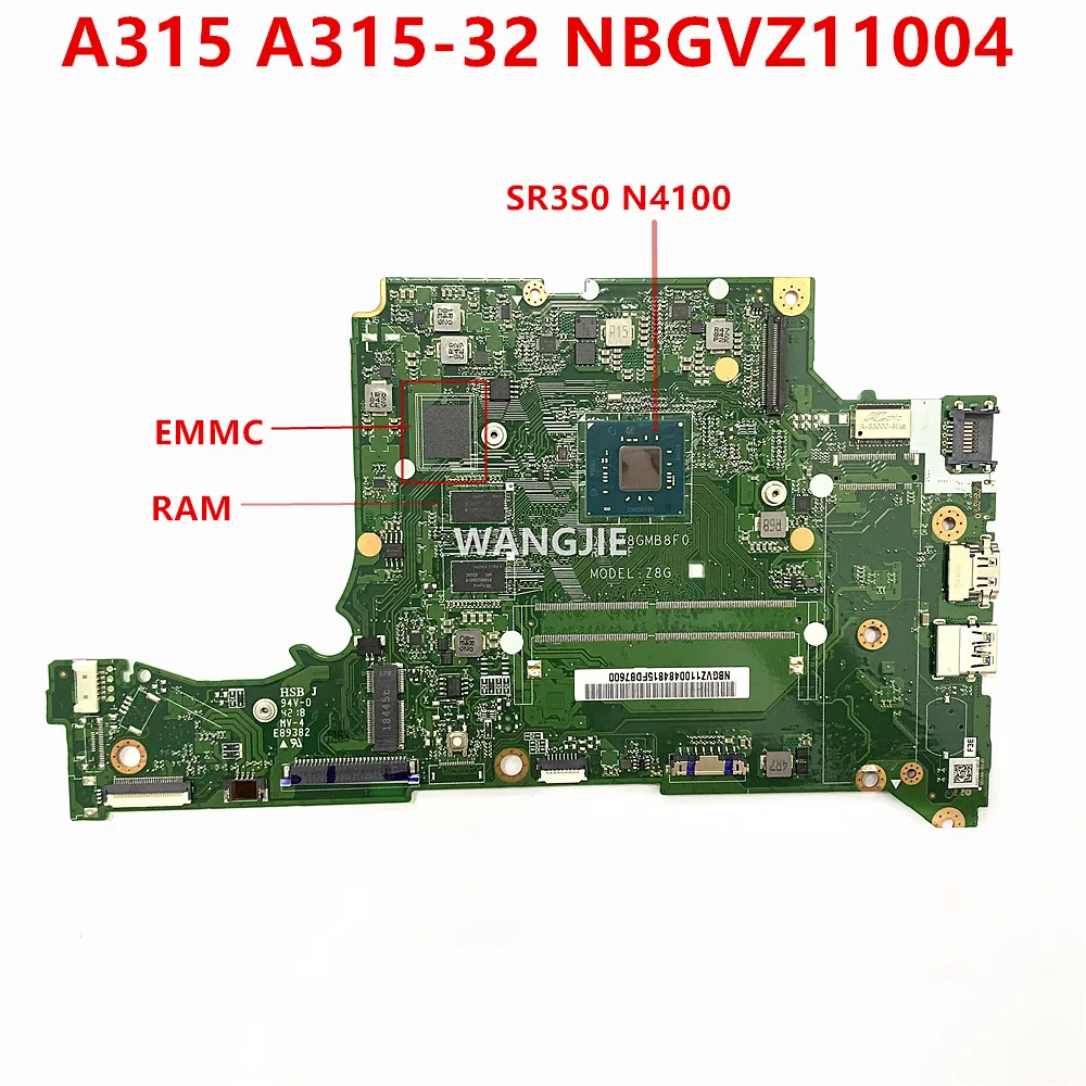 DA0Z8GMB8F0 Z8G For ACER Aspire A315 A315-32 Laptop Motherboard N4100 CPU DDR3 NBGVZ11004