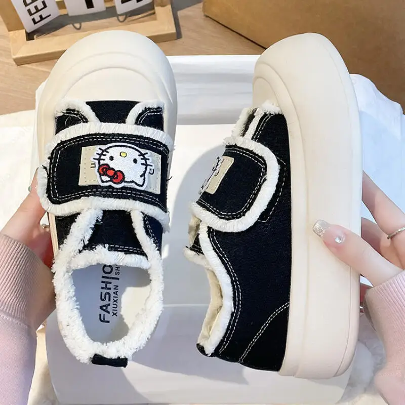 

Весенне-осенние новые женские туфли Sanrio Hello Kitty на толстой подошве, универсальная парусиновая обувь с героями мультфильмов в стиле аниме, праздничный подарок