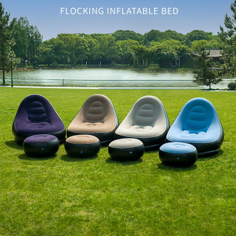 Wholesale Outdoor Camping Plush Inflatable Sofa, Can Sit or Lie Lazily Sofa, Courtyard Leisure Sofa with Stool