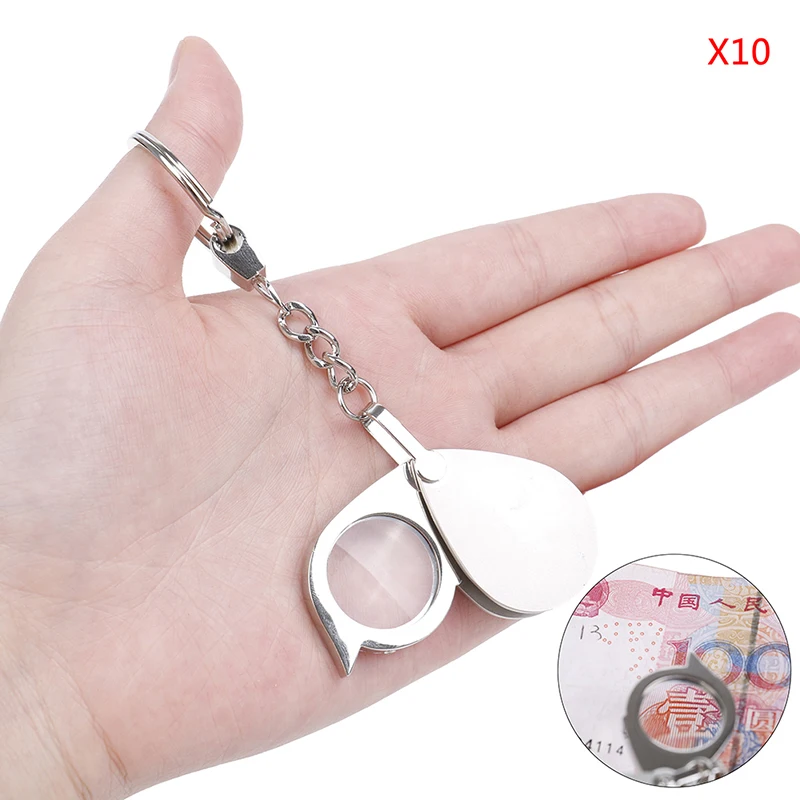 【YA】Loupe folding pocket 10x magnifier loupe magnifying glass lens with keychain