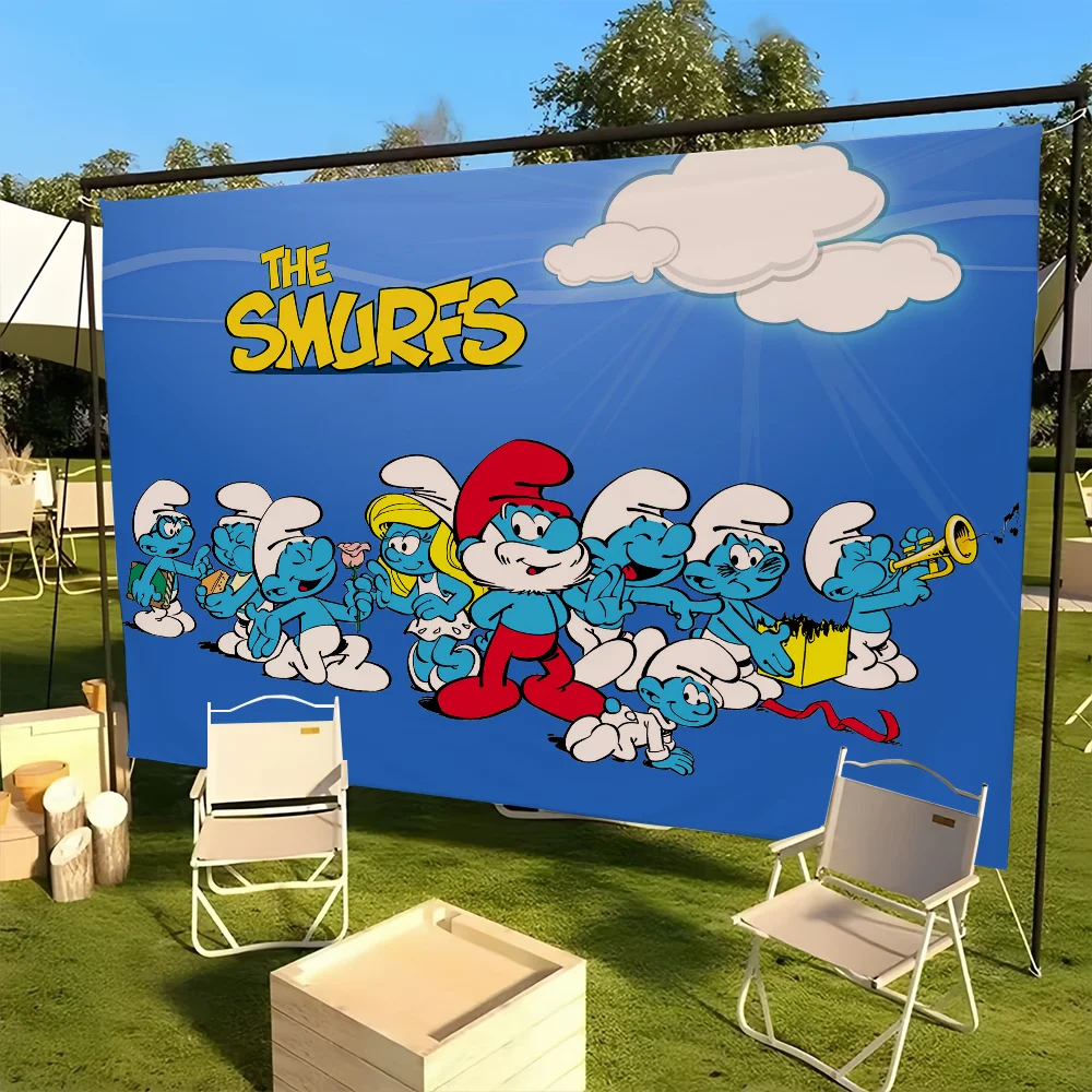 flag For Decoration Outdoor Picnic Q Cute S-Smurfs Party Art Hanging Home The Camping Cartoon Party Banner