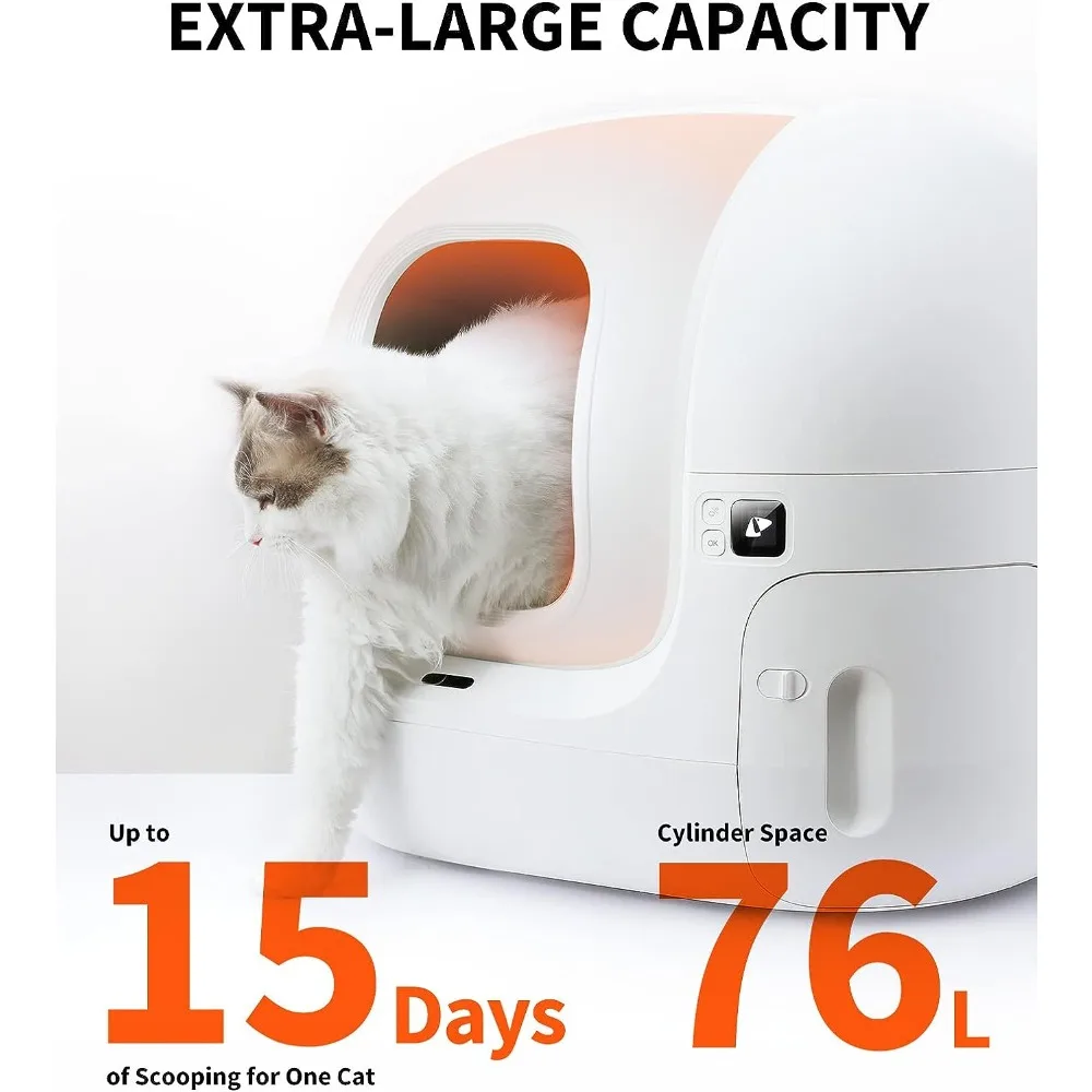 Self Cleaning Cat Litter Box PuraMax Cat Litter Box App Control Odor Removal Includes Trash Bags and K3 Smart Air Purifier Spray