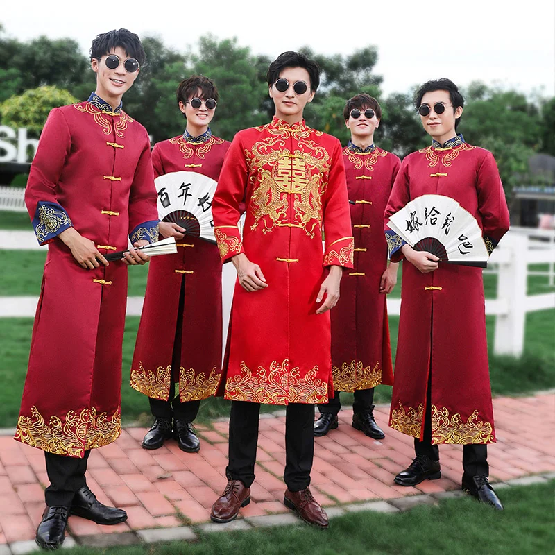 New style Traditional Chinese robe Large Size Tang Suit Men Robe Brother Costume Cross Talk Gown Cheongsam Wedding Dress