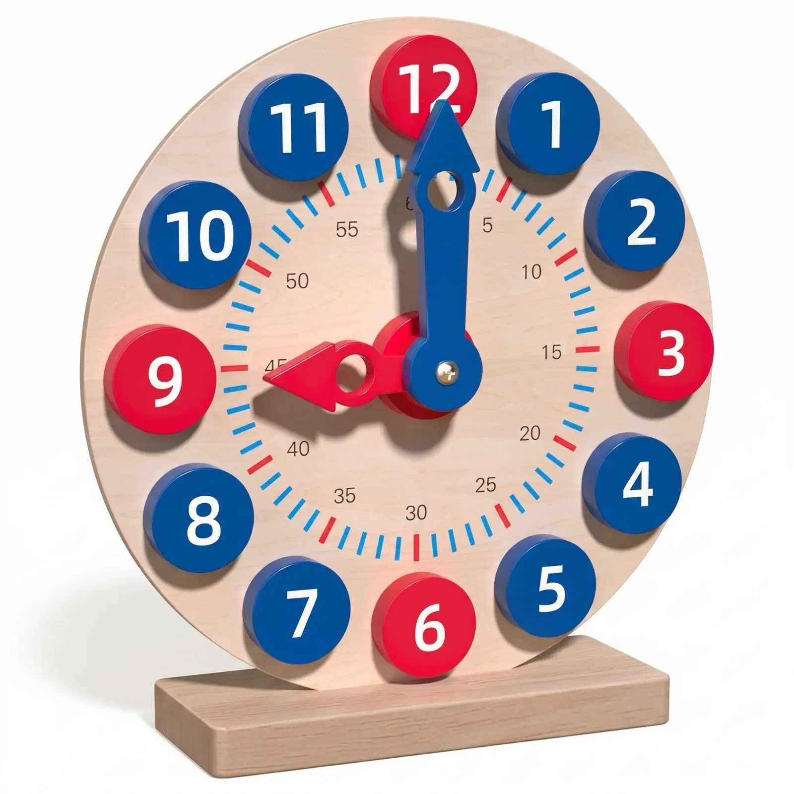 Wooden Time Teaching Clock for Children with Numbered Dial and Cutout Hands Classroom Learning