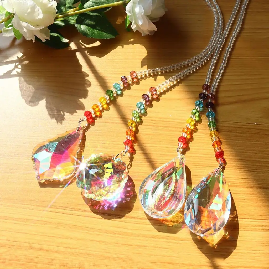 Rainbow Crystal Window Sun Catcher Glass Prism Solar Powered Hanging Chandelier for Balcony Garden Indoor Gifts