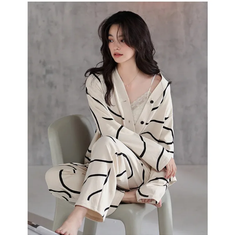 1 Set neuer Damen-Pyjama für Frühling und Herbst, glatter Pyjama, langärmliges Oberteil und lange Hose für Mädchen, leichtes Homewear-Set – Detail 12
