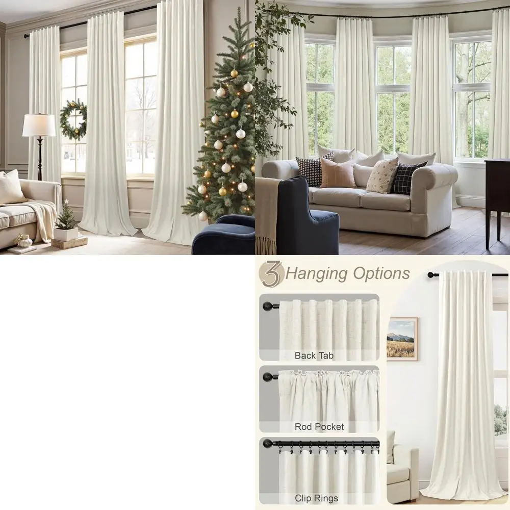 

90 Inch Cream Linen Boho Modern Farmhouse Curtains for Living Room, 2 Panel Thermal Insulated Room Darkening Drapes