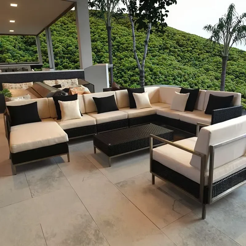 High-End Comfortable Rattan Garden Sofa Set for Outdoor Leisure Spaces Living Room Dining Hotel