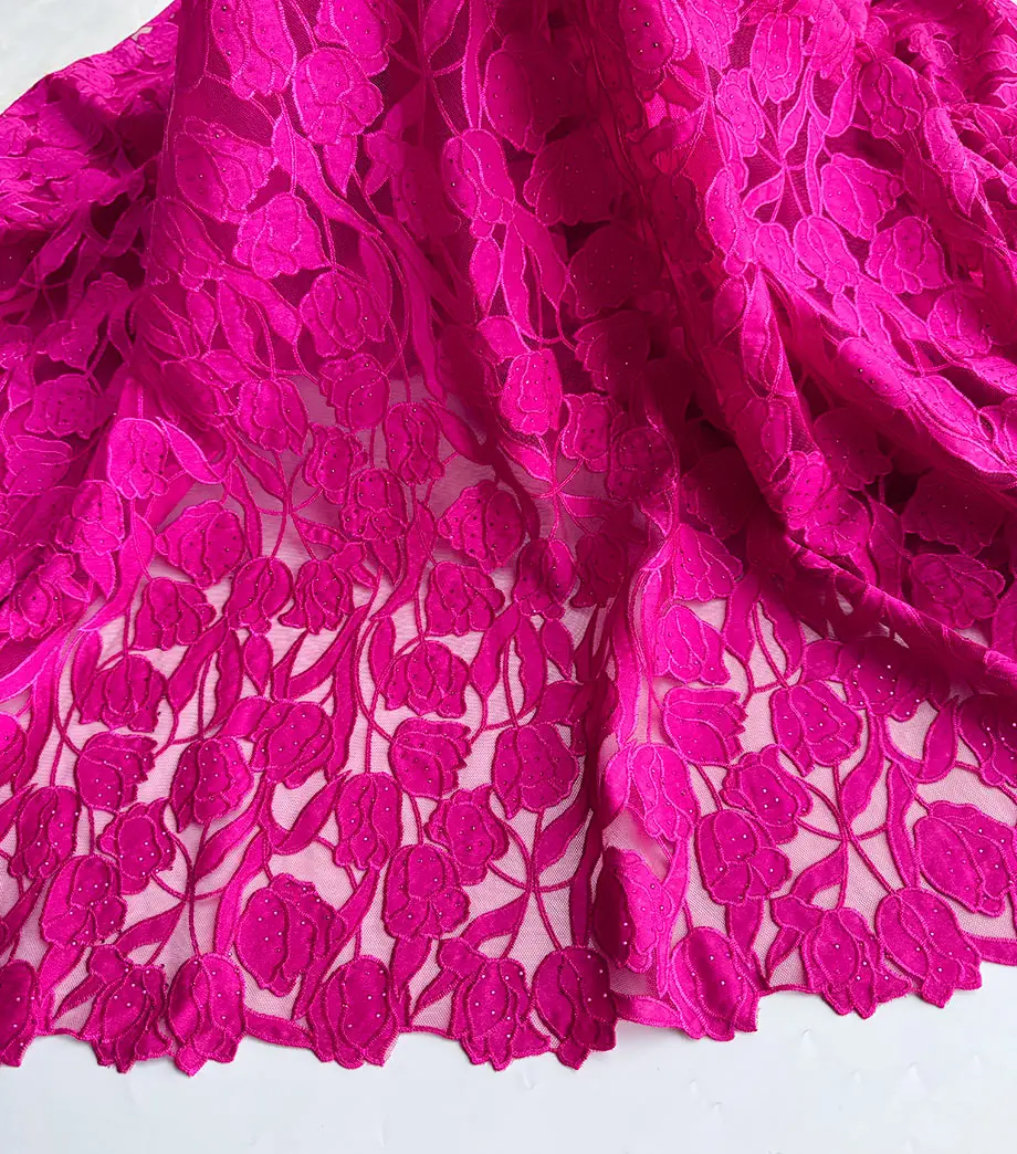 Tulip Embroidered Tulle Lace Original Holland Mesh Fabric Best Quality Wedding Mermaid Gown Sewing Formal Dress Korea Made Cloth