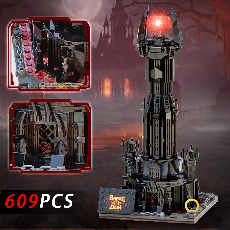 609pcs Black Tower on Book Lorded Ringes Block Toys Magic Castle Dark Tower Architecture Bricks Toys Fans Kid Xmas Gift