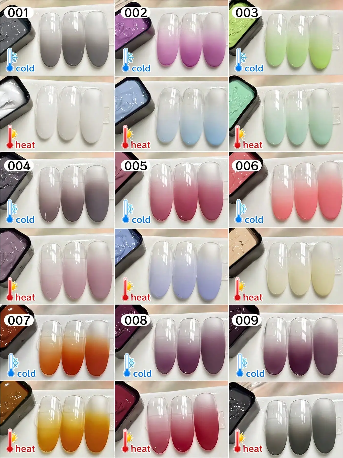 9-color درجة الحرارة تغيير لون اللوحة طلاء الأظافر باتينغ الغراء لطخة المعلبة عالية التشبع شعبية-Wen Bian Jiu Se