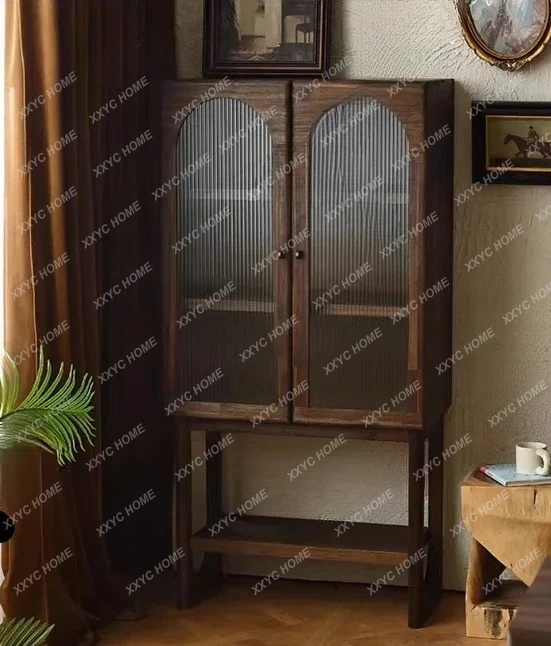 

63 Solid Wood Dining Side Cabinet Retro Restaurant Wall Display Bookcase Figure Display High Cabinet