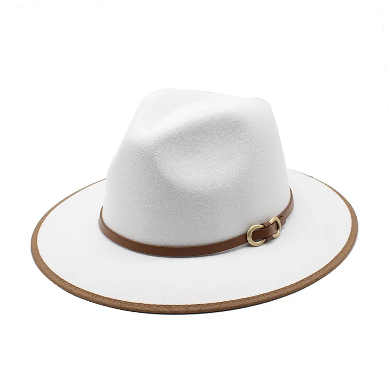 New Men's And Women's Woolen Hat Fedora Hat Retro White Edge Woolen Hat Flat Brim Sun-proof Big Brim