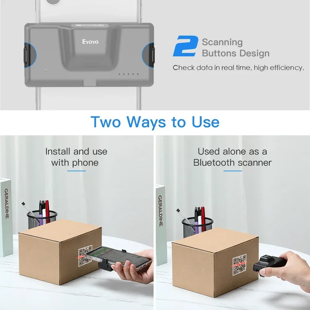 Imagem -02 - Barcode Scanner 2d Back Clip Bluetooth Leitor de Código de Barras do Telefone Portátil Data Matrix 1d2d qr Scanner Android Ios System Eyoyo-ey022