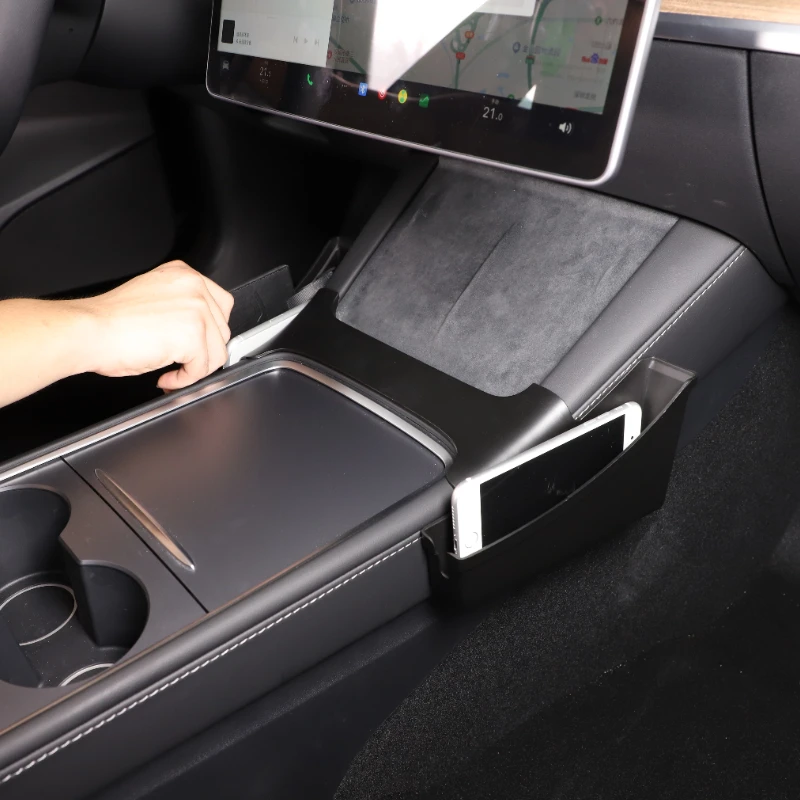 

For Tesla Model 3 Y 2017-2023 ABS Black Car Central Control Both Sides Storage Box Mobile Phone Storage Box Car Accessorie