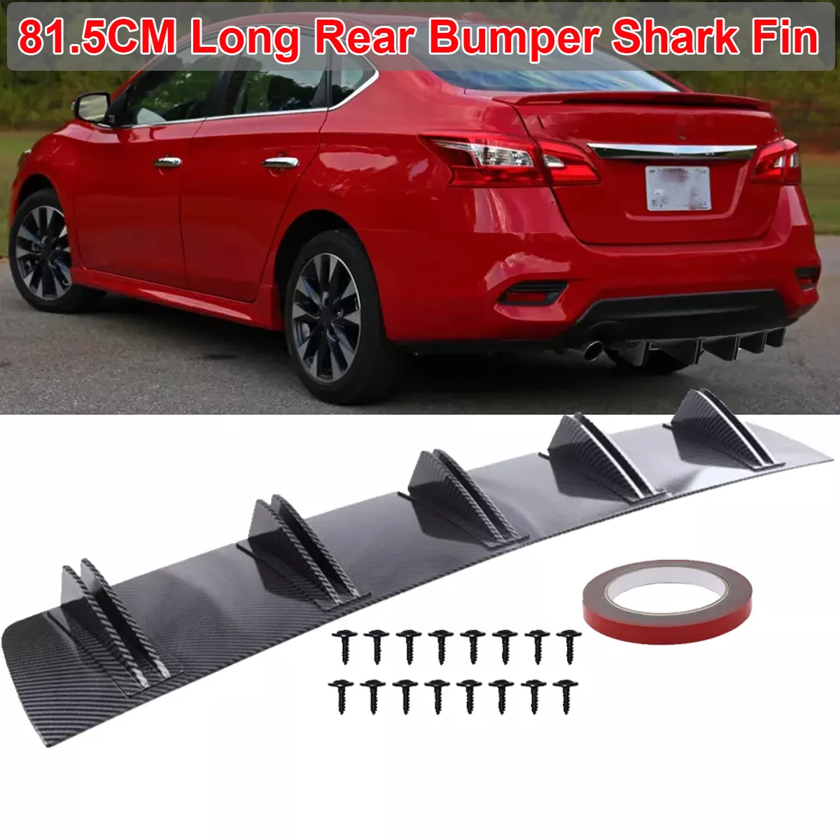 81.5cm For Nissan Sentra Universal Rear Bumper Diffuser Shark 5 Fin Curved Splitter Canard Cover Car Tuning Accessories