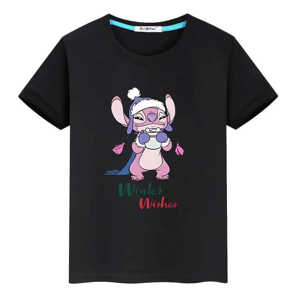 t shirt for kids boy 10years Stitch Disney Print 100%Cotton Kawaii Short pride tshirt disney stitch anime Tops y2k girls clothes