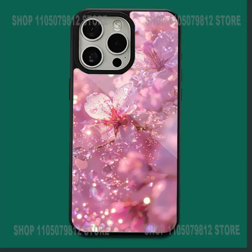 Capa de telefone rosa flor de cerejeira sakura para iphone 16,15,14,13,12,11, plus, pro, max, mini carga sem fio magnética macia magesafe