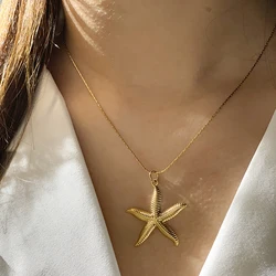Ocean Series Golden Choker Stainless Steel Pendant Necklace for Women Shell Starfish Pendants Women's Chunky Jewelry Accessories