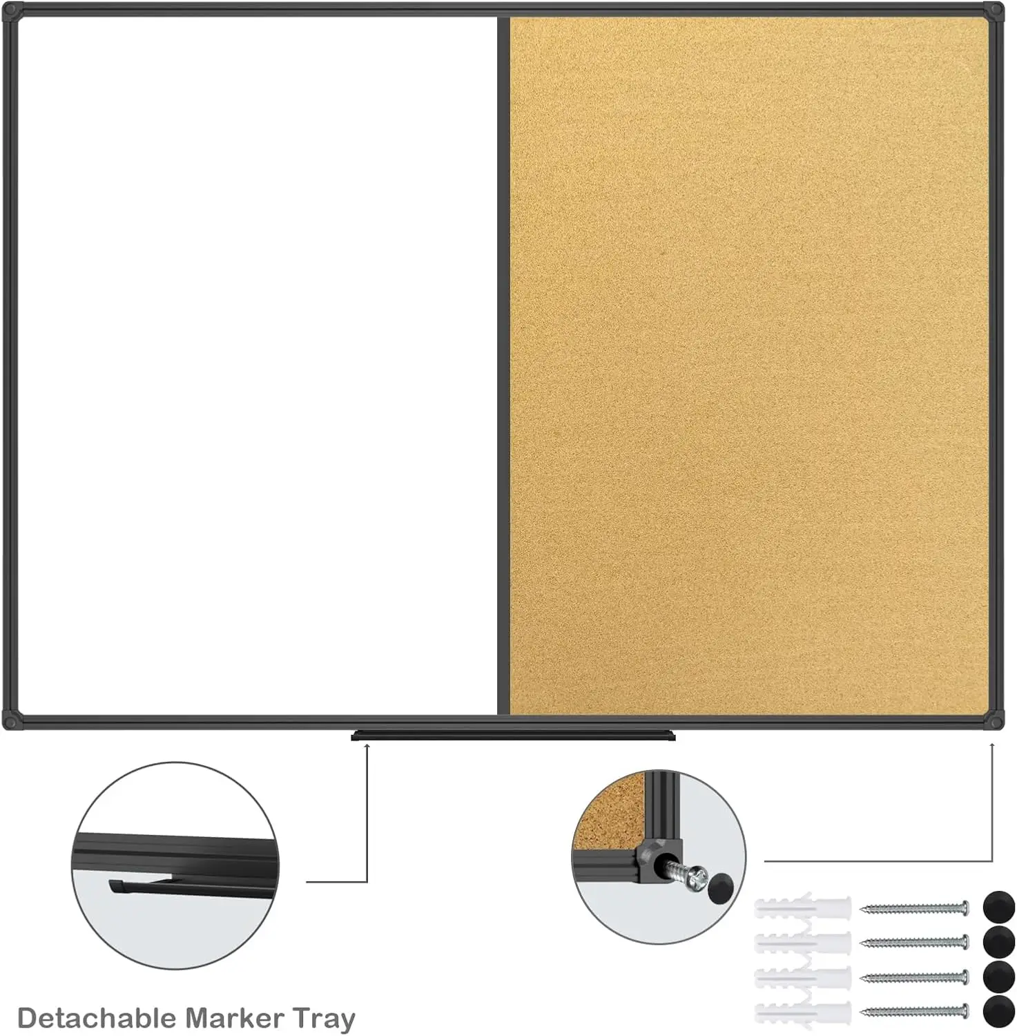 مجموعة سبورة بيضاء مغناطيسية مقاس 48 × 36، إطار من الألومنيوم الأسود مثبت على الحائط للمكتب والمنزل والمدرسة #2