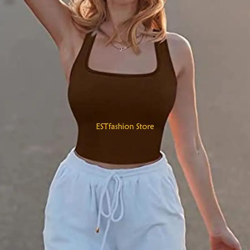 

Y5GC Ribbed Crop Top for Women Breathable Sleeveless Vest with Trendy Square Neck Design for Eye Catching Styling