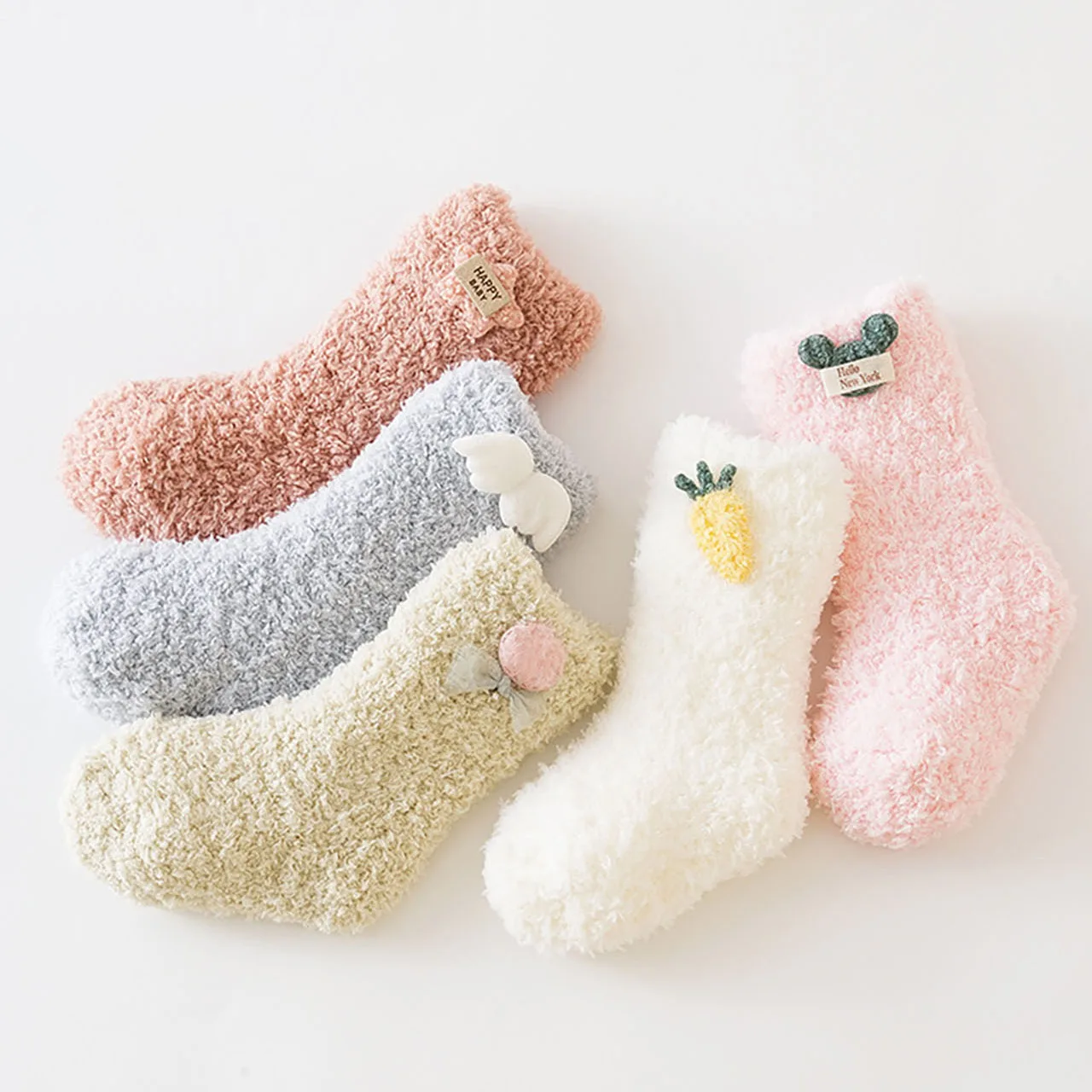 

Winter Newborn Plush Socks Cartoon Coral Velvet Middle Tube Sock 0-1Year Boy Girl Thick Warm Stockings Children Thermal Footwear