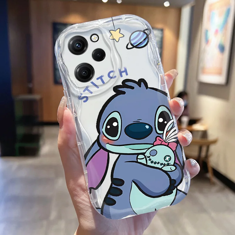 Stitch And Angel Cream Phone Case For Xiaomi Redmi 13 12 10 9 A1 A2 A3 K50 40 30 AT A C i X S Pro Plus Funda Soft Shell Cover