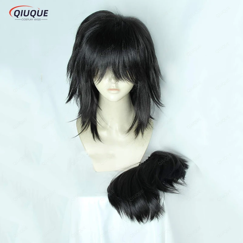 Anime Tomioka Giyuu Cosplay Wig Long Nature Black With Ponytail Heat Resistant Cosplay Costume Party Wigs + Wig Cap