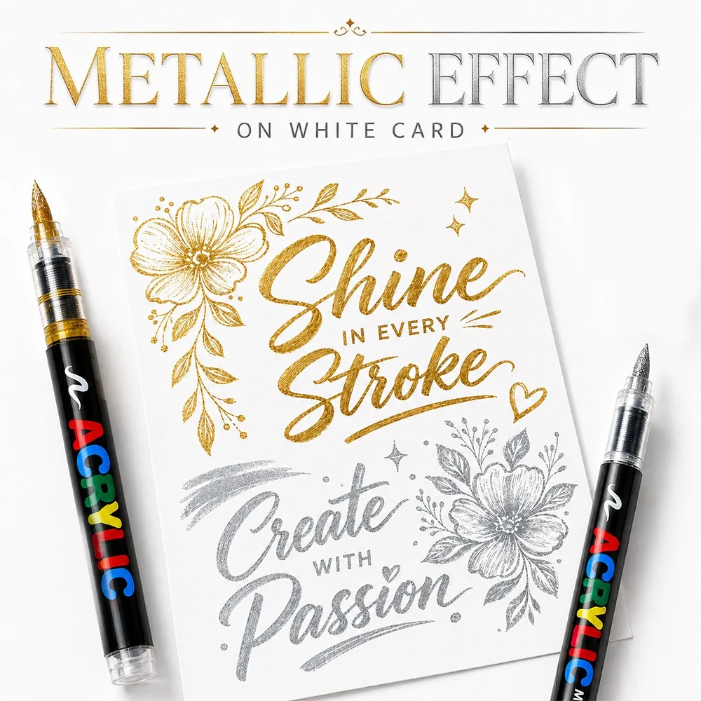 12 Colors Acrylic Paint Markers Black and White/Gold and Silver Markers Set, Large Ink Capacity Brush Markers Pen Art Supplies