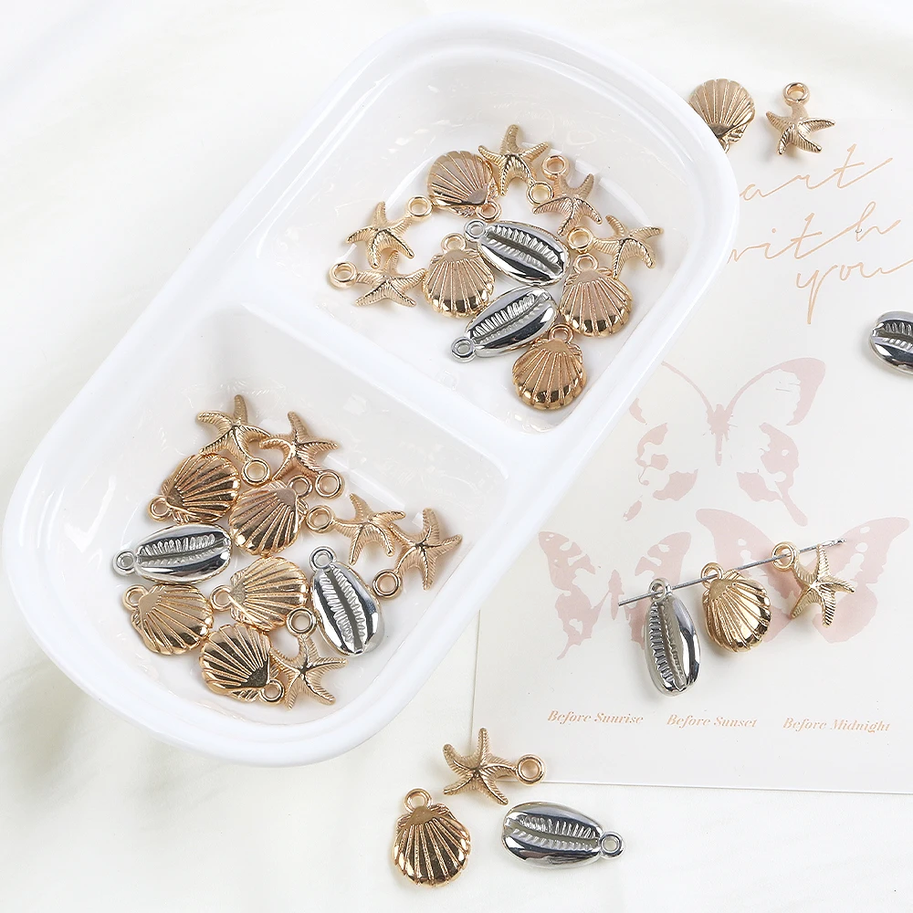30pcs/lot Marine Animal CCB Charms Conch Sea Shell Starfish Pendant For Jewelry Making DIY