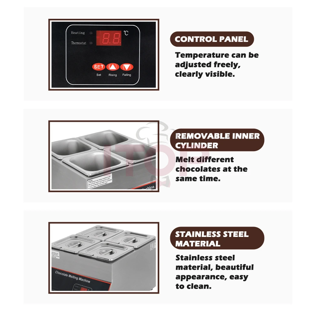 ITOP Electric Chocolate Melting Machine Digital Display Chocolate Melting Furnace Air Heating No Water Need 220-240V 110V/60Hz