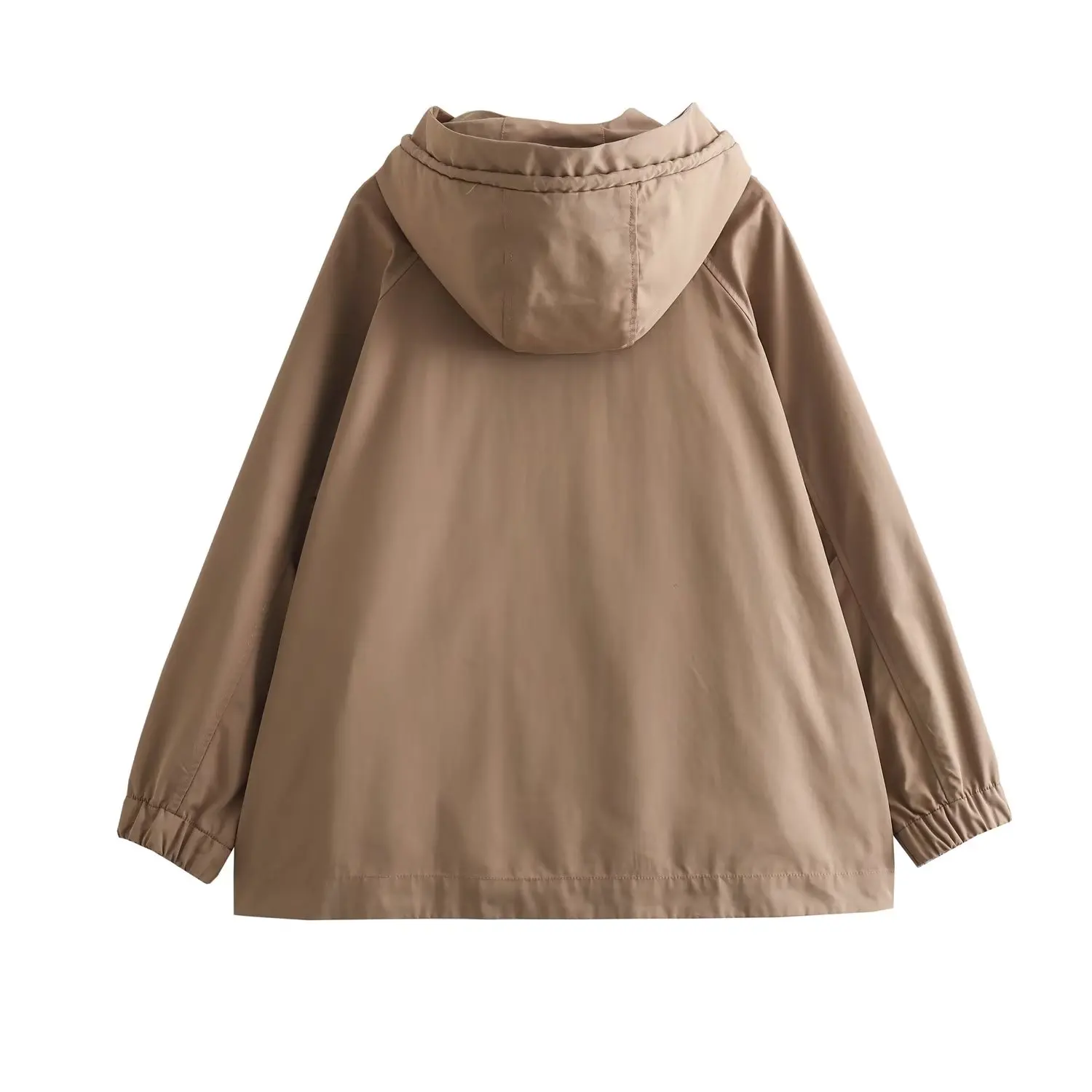 Maxdutti Fashion Khaki Cargo Autumn/Winter Coat Loose Boyfriend Style Hooded Drawstring Zipper Bomber Jacket Women