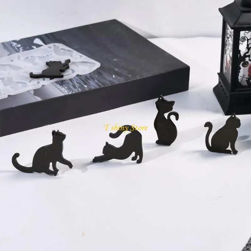 N58F Sturdy 8 Cavity Silicone Cats Pendant Mold Accessory Mold For Crafting Smooth And Stylish Crystal Resin Charm