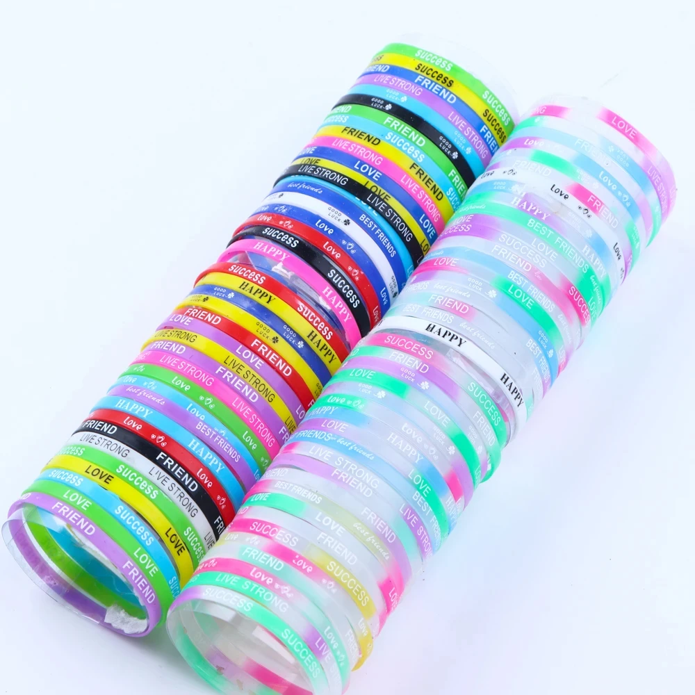 10pcs 5mm Luminous Silicone Bracelet New Elastic Rubber Wristband Letter Sports Candy Color Fashion Accessory Child Teens