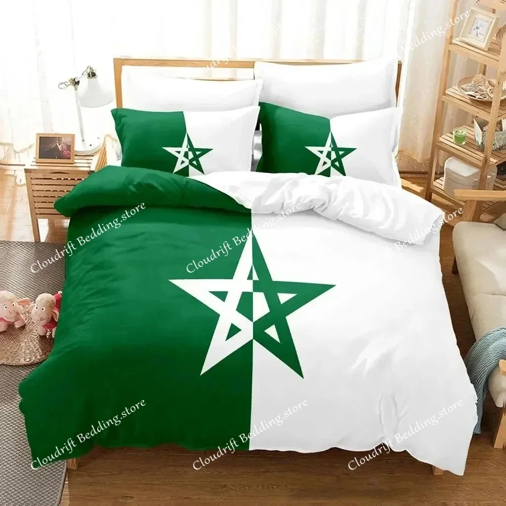 3D Print Morocco Flag Bedding Set Boys Girls Twin Queen Size Duvet Cover Pillowcase Bed Kids Adult Fashion Home Textileextile